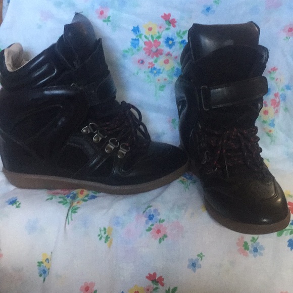 Shoes - Black wedge sneakers. Size 7.5
